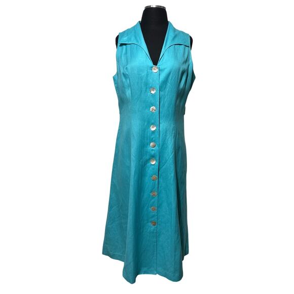 Coldwater Creek Vintage Sleeveless Linen Blend Button Down Maxi Dress Size P16 - Picture 1 of 15